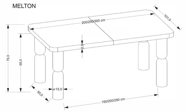 Masa extensibila MELTON, nuc, 200/300x101x76 cm