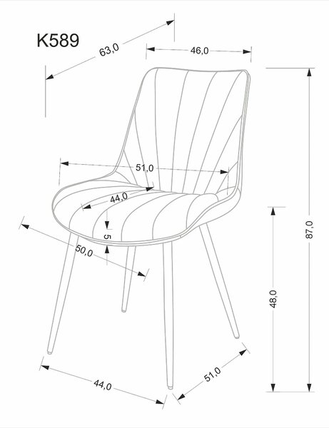 Scaun de sufragerie tapitat K589, bej - Bluvel 40, stofa catifelata/ot