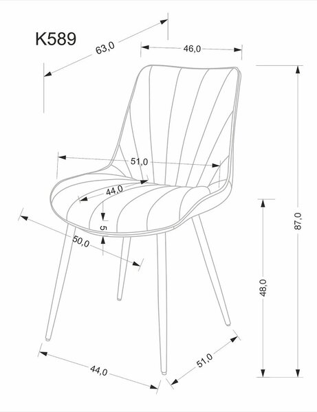Scaun K589, gri - Bluvel 14, stofa catifelata/otel, 50x63x87 cm