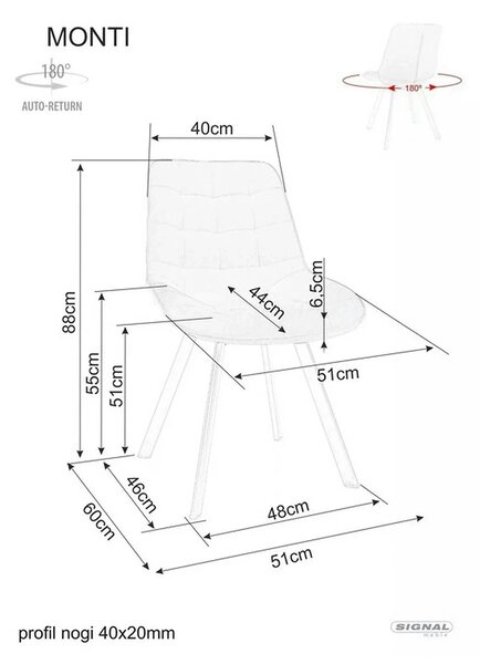 Scaun MONTI, gri - Bluvel 14, stofa catifelata/metal, 51x60x88 cm