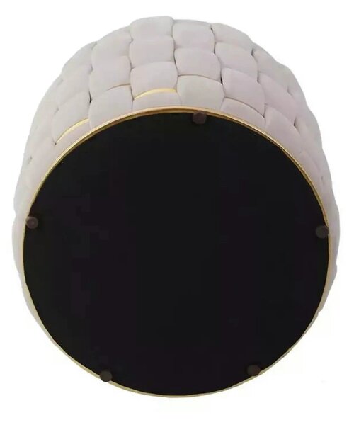 Taburet TIARA, bej deschis/auriu, stofa catifelata, 37x37x42 cm