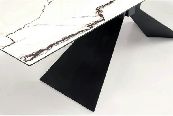Masa extensibila LUCIANO, alb cu efect de marmura/negru, ceramica/stic