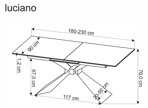 Masa extensibila LUCIANO, alb cu efect de marmura/negru, ceramica/stic