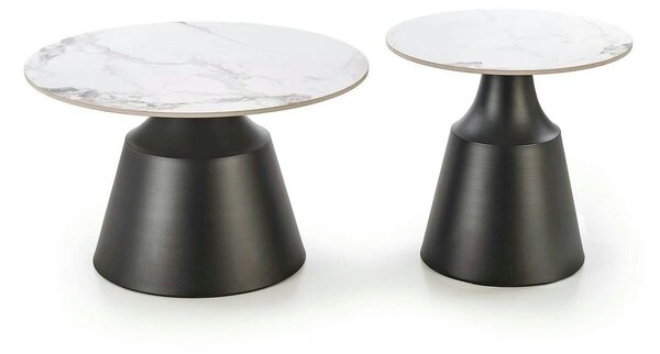 Set 2 masute cafea MAGNETA, alb cu efect de marmura/negru, piatra sint