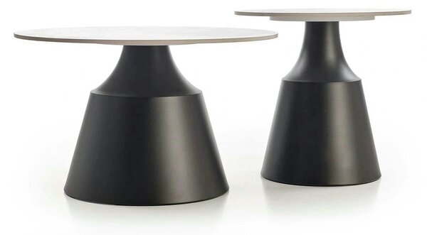 Set 2 masute cafea MAGNETA, alb cu efect de marmura/negru, piatra sint