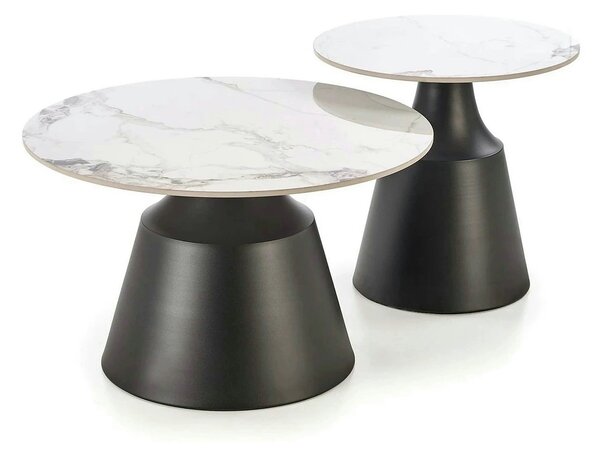 Set 2 masute cafea MAGNETA, alb cu efect de marmura/negru, piatra sint