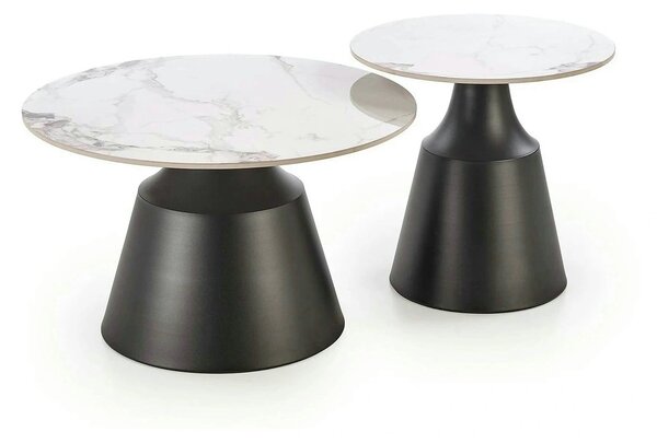Set 2 masute cafea MAGNETA, alb cu efect de marmura/negru, piatra sint