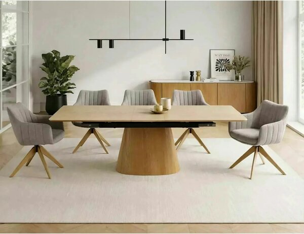 Masa extensibila MONACO, piatra travertin/stejar, 160/200x90x75 cm