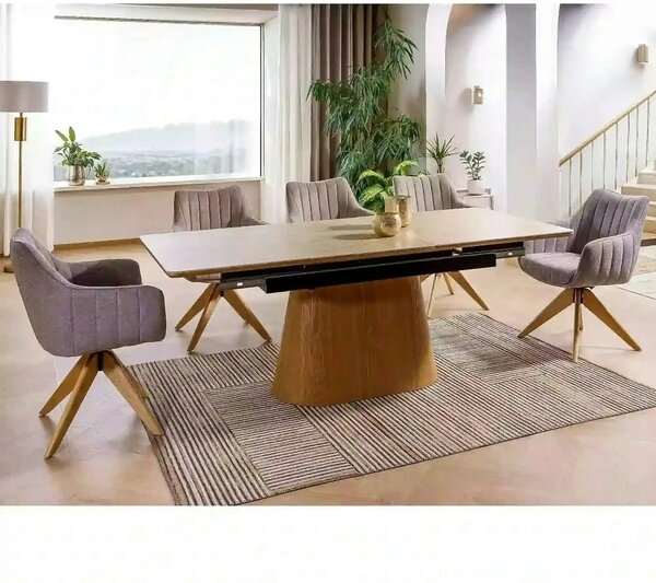 Masa extensibila MONACO, piatra travertin/stejar, 160/200x90x75 cm