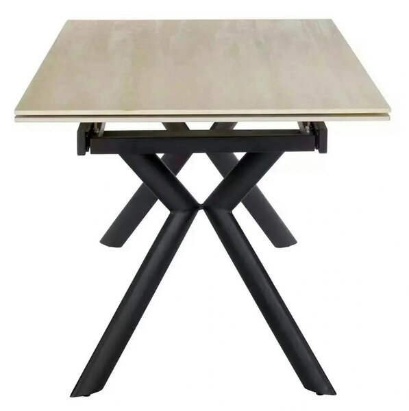 Masa extensibila NORTON, piatra travertin/negru, ceramica/metal, 160/2