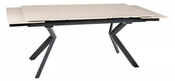 Masa extensibila NORTON, piatra travertin/negru, ceramica/metal, 160/2