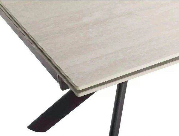 Masa extensibila NORTON, piatra travertin/negru, ceramica/metal, 160/2