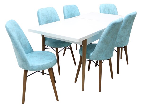 Set masă extensibilă Aris Alb cu 6 scaune Apollo Blue
