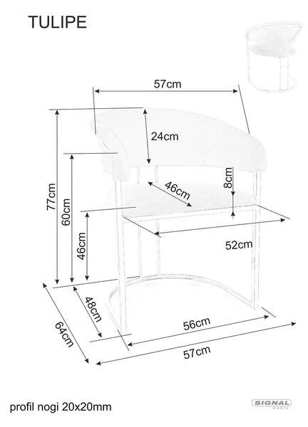 Scaun TULIPE, bej inchis - Bluvel 28, stofa catifelata/metal, 57x64x77