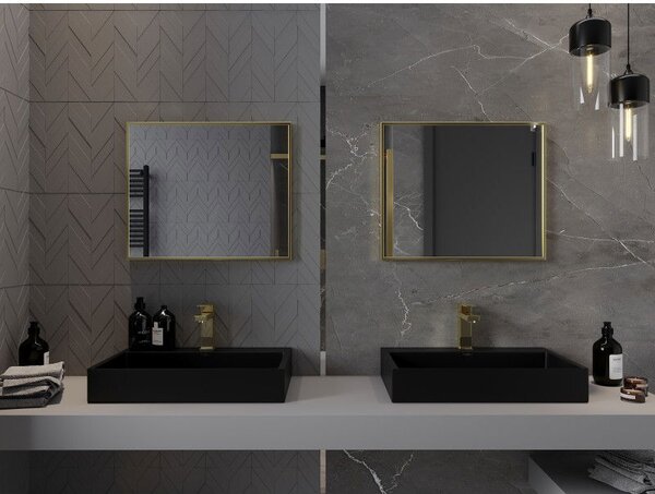 Mexen Loft, oglinda baie dreptunghiulara 60 x 50 cm, culoare rama auriu lucios, 9852-060-050-000-50