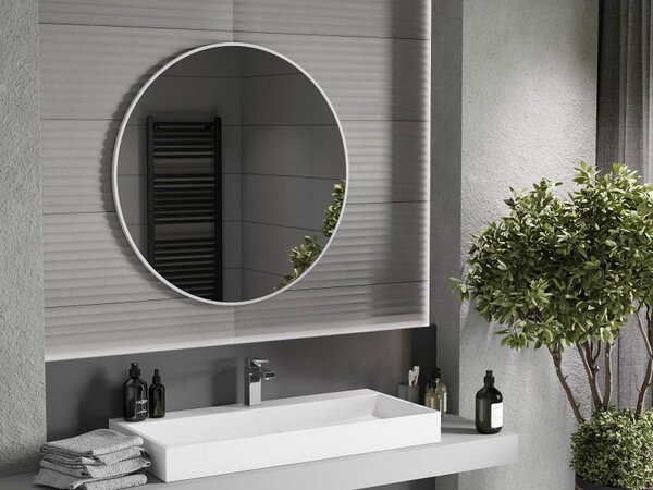 Mexen Loft, oglinda baie rotunda 90 cm, culoare rama alb, 9850-090-090-000-20