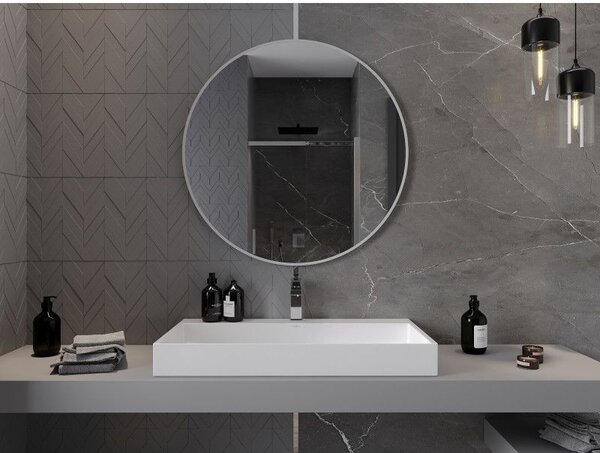 Mexen Loft, oglinda baie rotunda 90 cm, culoare rama alb, 9850-090-090-000-20