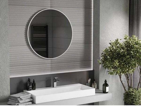Mexen Loft, oglinda baie rotunda 80 cm, culoare rama alb, 9850-080-080-000-20