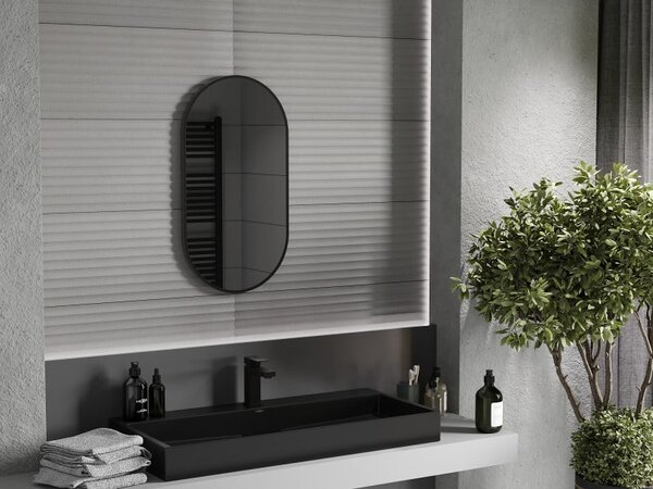 Mexen Loft, oglinda baie ovala 75 x 40 cm, culoare rama negru mat, 9851-075-040-000-70