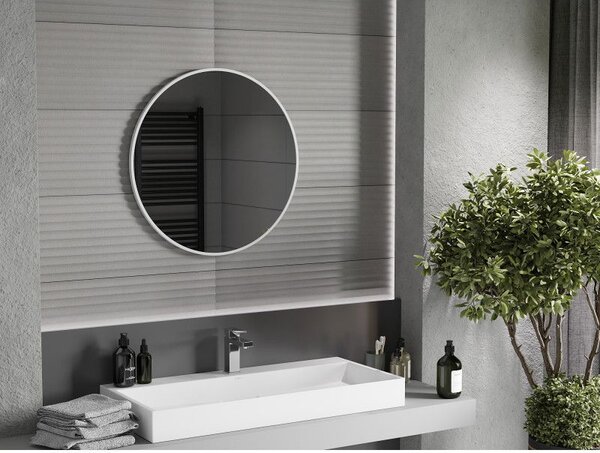 Mexen Loft, oglinda baie rotunda 70 cm, culoare rama alb, 9850-070-070-000-20