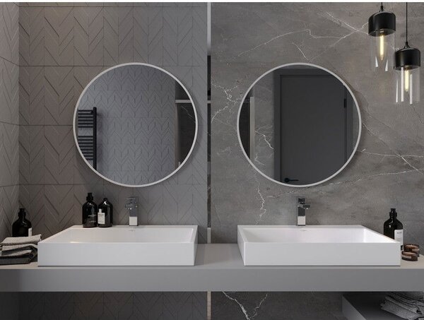 Mexen Loft, oglinda baie rotunda 70 cm, culoare rama alb, 9850-070-070-000-20