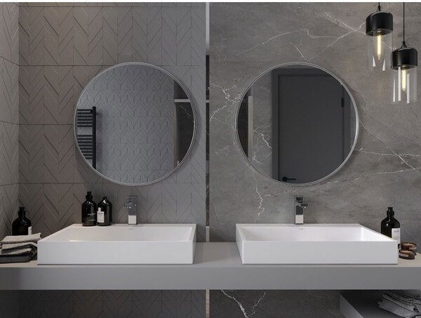 Mexen Loft, oglinda baie rotunda 70 cm, culoare rama otel periat, 9850-070-070-000-10