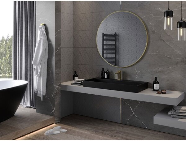 Mexen Loft, oglinda baie rotunda 100 cm, culoare rama auriu lucios, 9850-100-100-000-50