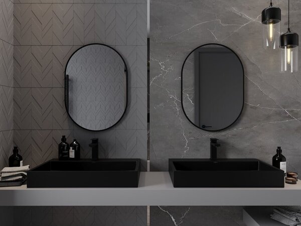 Mexen Loft, oglinda baie ovala 70 x 50 cm, culoare rama negru mat, 9851-070-050-000-70