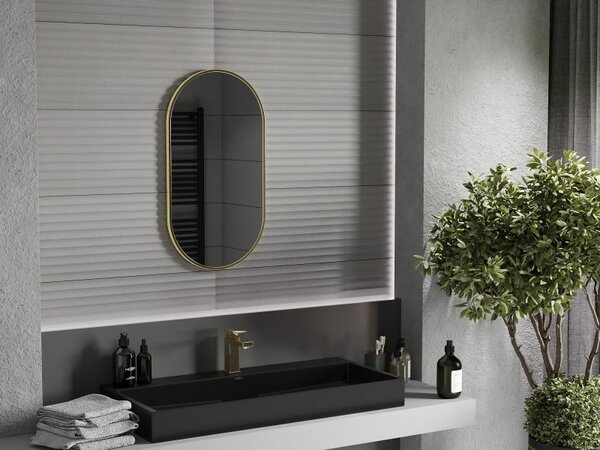 Mexen Loft, oglinda baie ovala 75 x 40 cm, culoare rama auriu lucios, 9851-075-040-000-50