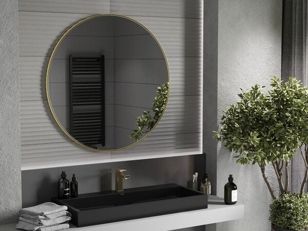 Mexen Loft, oglinda baie rotunda 100 cm, culoare rama auriu lucios, 9850-100-100-000-50