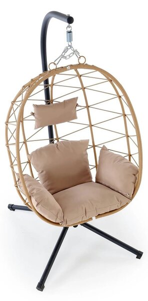 Balansoar gradina SNAKE, stejar/negru, ratan/otel, 90x100x191 cm