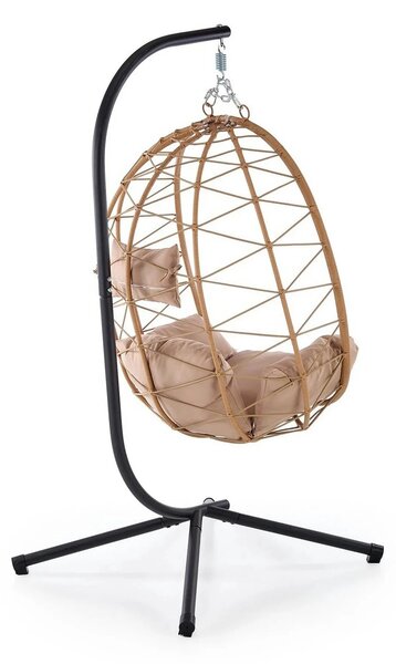 Balansoar gradina SNAKE, stejar/negru, ratan/otel, 90x100x191 cm
