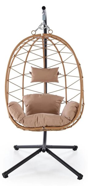 Balansoar gradina SNAKE, stejar/negru, ratan/otel, 90x100x191 cm