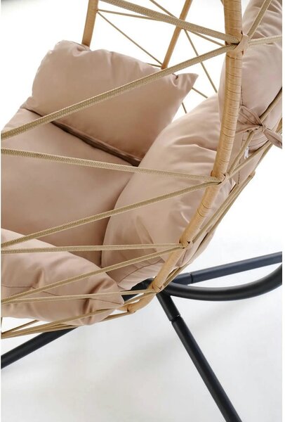 Balansoar gradina SNAKE, stejar/negru, ratan/otel, 90x100x191 cm