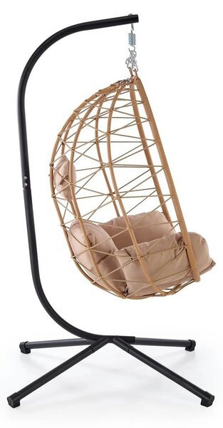 Balansoar gradina SNAKE, stejar/negru, ratan/otel, 90x100x191 cm