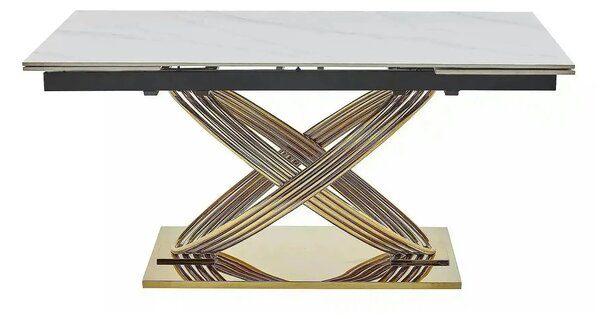 Masa extensibila HERMES II, alb cu efect de marmura/auriu, ceramica/me