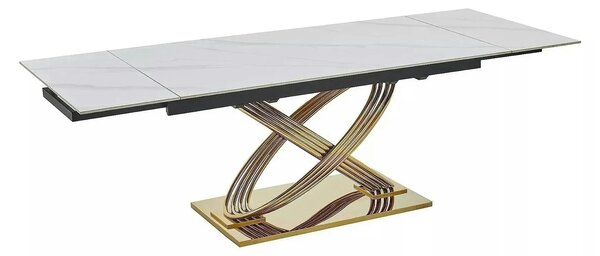 Masa extensibila HERMES II, alb cu efect de marmura/auriu, ceramica/me