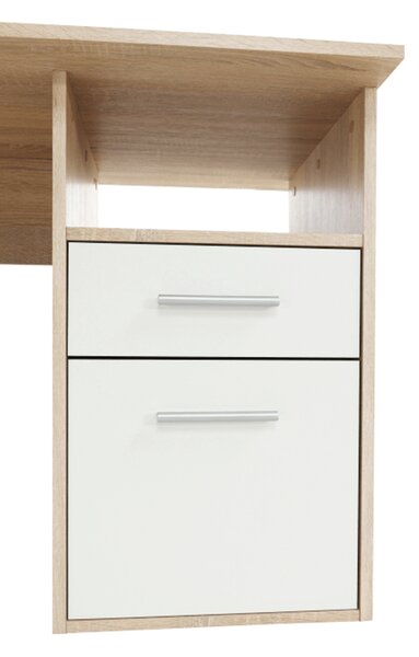 KONDELA Masă PC de colţ, stejar sonoma/albă, MAURUS NEW MA11
