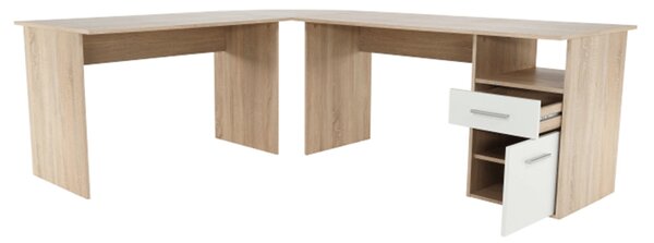 KONDELA Masă PC de colţ, stejar sonoma/albă, MAURUS NEW MA11