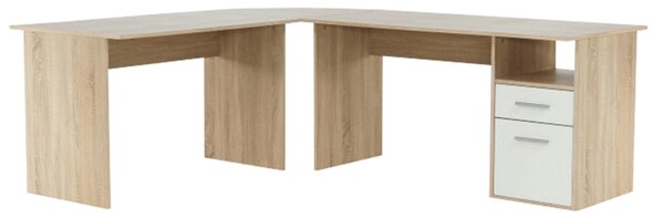 KONDELA Masă PC de colţ, stejar sonoma/albă, MAURUS NEW MA11