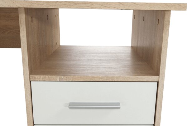 KONDELA Masă PC de colţ, stejar sonoma/albă, MAURUS NEW MA11