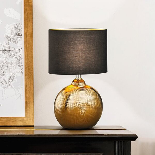 FISCHER & HONSEL Lampa de masă Foro, bronz/negru, înălțime 39 cm, Bronz / Alamă Veche, Camera de zi / sufragerie, Ceramică, Modern