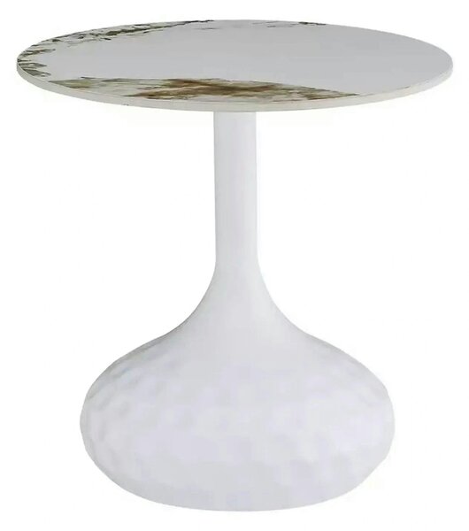 Masuta cafea SALO B, alb cu efect de marmura, ceramica/metal, 50x49 cm