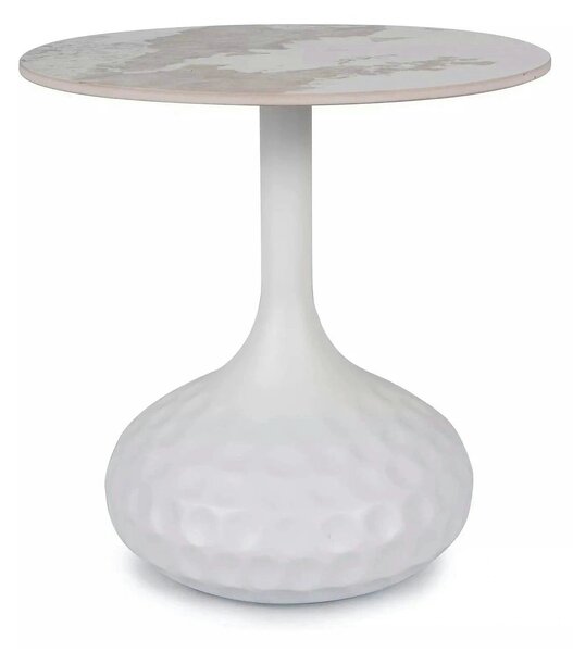 Masuta cafea SALO B, alb cu efect de marmura, ceramica/metal, 50x49 cm