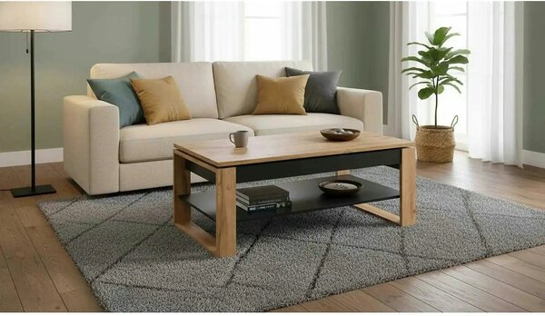 Masuta cafea BETTY, stejar artisan/negru, PAL laminat, 120x65/92x50/72