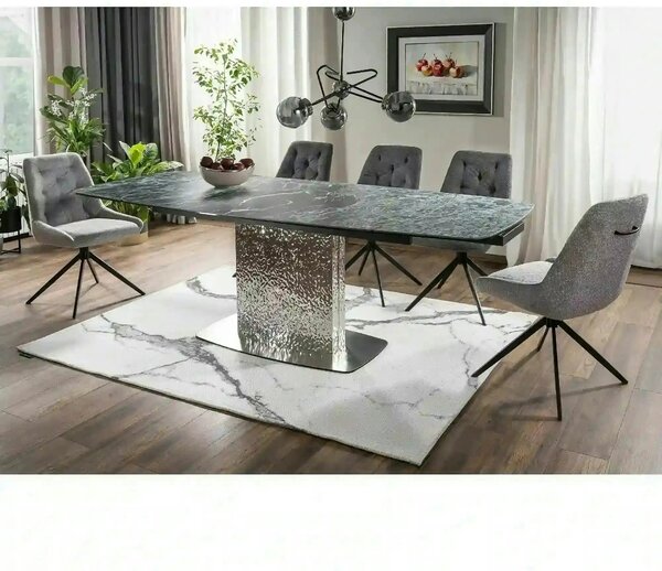 Masa extensibila MONCLER, verde/crom, sticla/ceramica/metal, 160/240x9