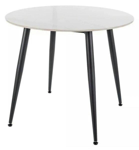 Masa RION, alb cu efect de marmura/negru, ceramica/metal, 90x90x76 cm