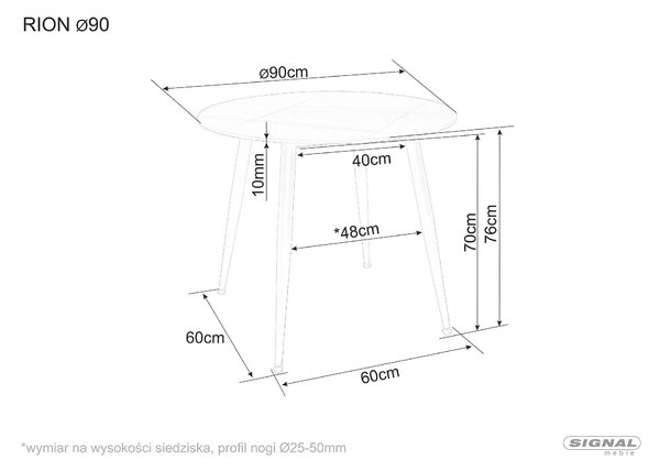 Masa RION, alb cu efect de marmura/negru, ceramica/metal, 90x90x76 cm