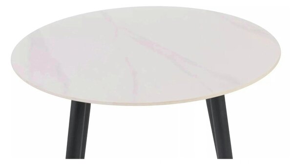 Masa RION, alb cu efect de marmura/negru, ceramica/metal, 90x90x76 cm