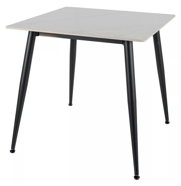 Masa RION, alb cu efect de marmura/negru, ceramica/metal, 80x80x76 cm